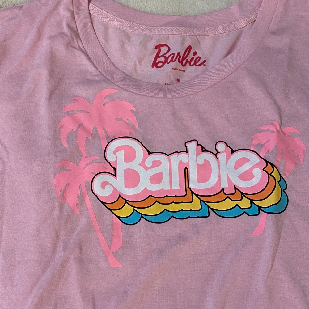 Barbie Pink Tropical Pajama Set. Tee and shorts. 2 piece set. NWT. Medium